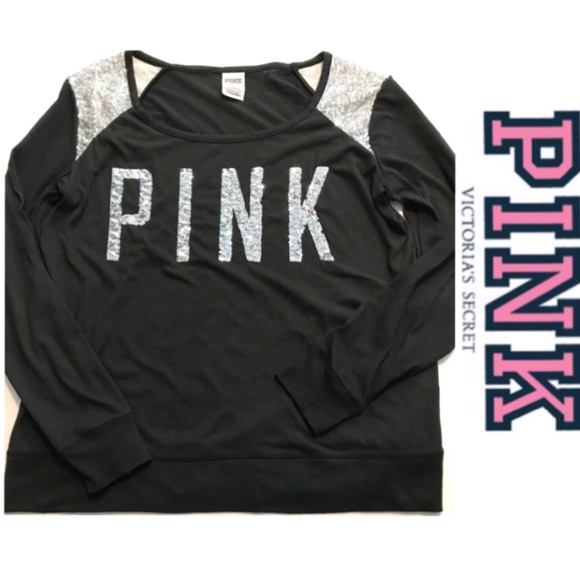 PINK Victoria's Secret Tops - PINK Victoria’s Secret, Metallic Sequins Logo Top